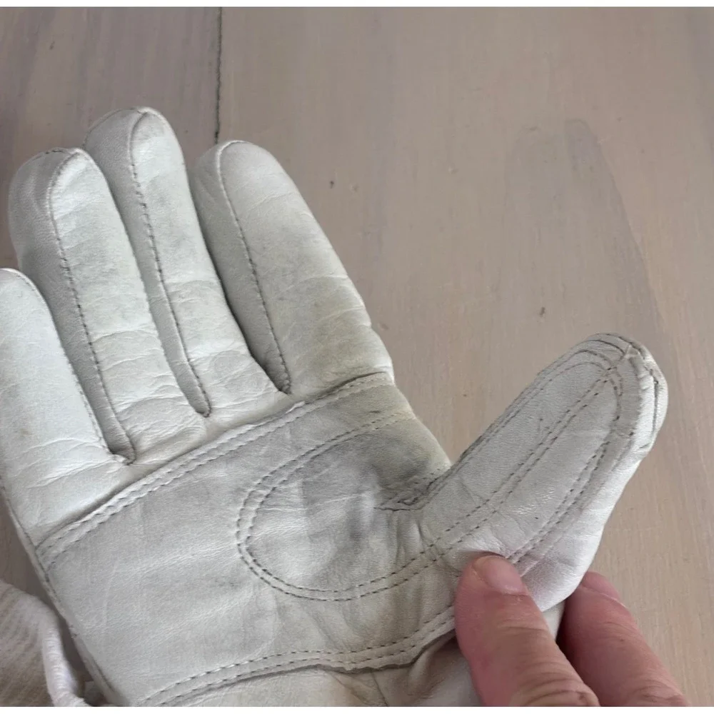 Hotfingers Vintage White Leather Quilted Ski Gloves Winter Snow Ribbed Cuff S